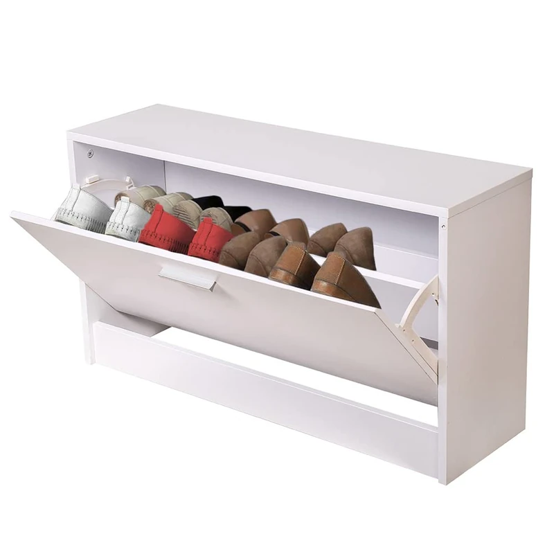 BAKAJI Space Saving Shoe Rack Slim Compact Shoe Rack Drawers Folding Furniture Small Size 80 x 24 x 45 cm (White) - Image 1