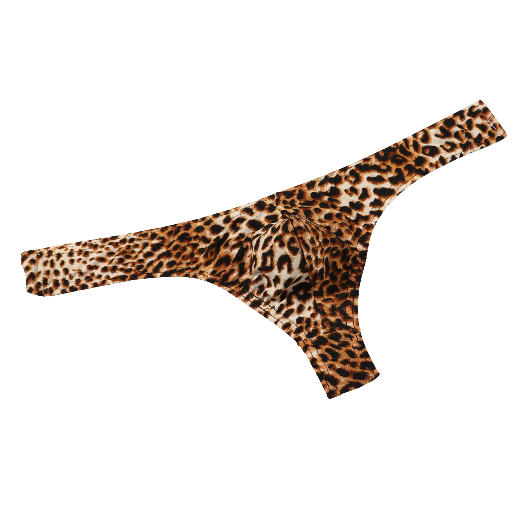Drelaar Men's Leopard Printed Low Waist Comfortable Pouch Underwear Sexy Thongs Small Yellow