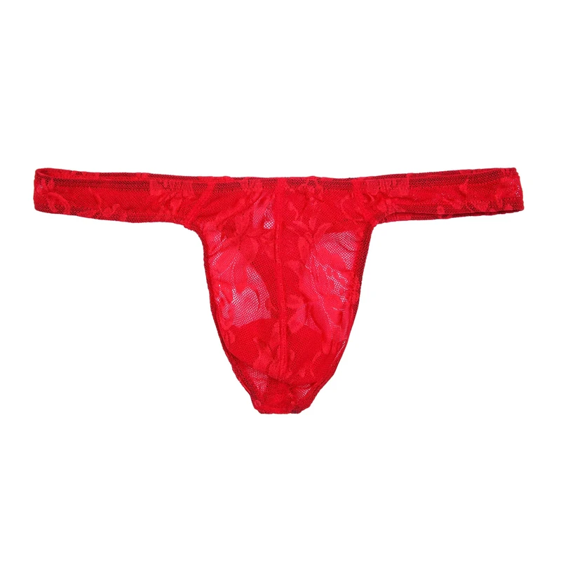 Drelaar Men's Breathable Mesh Underwear Panties Semi Sheer Soft Comfy Thongs Large Red