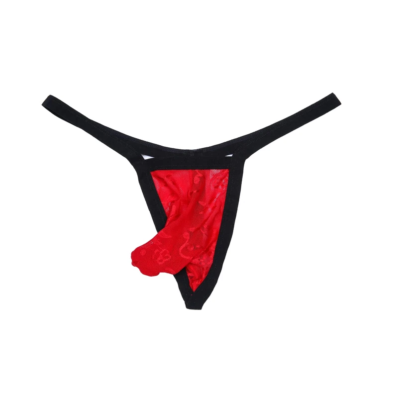 Drelaar Men's Sexy Trap Underwear Soft Breathable Low Rise T-Back See-Through G-strings Small Red