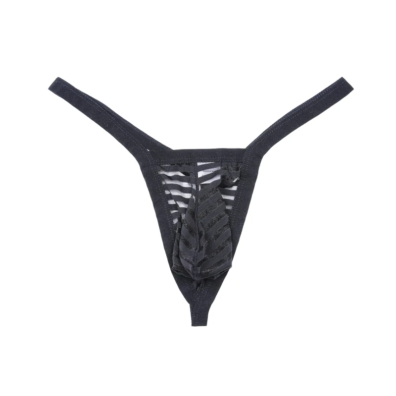 Drelaar Men's Striped Mesh Pouch G-trings Sexy Semi-Transparent Underwear T-Back Thongs Medium Black