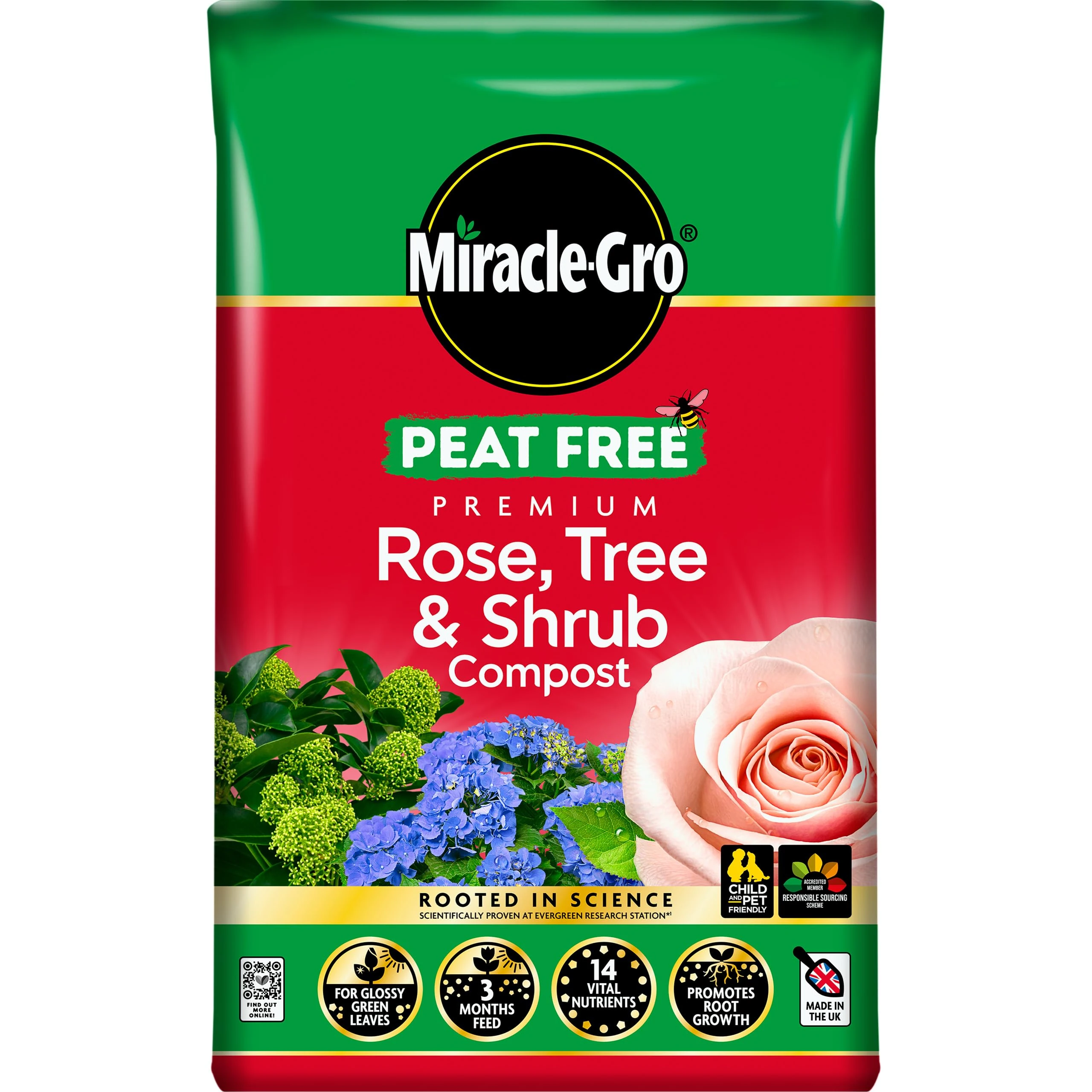 Miracle-Gro PEAT FREE Premium Rose, Tree & Shrub Compost, 40 Litres