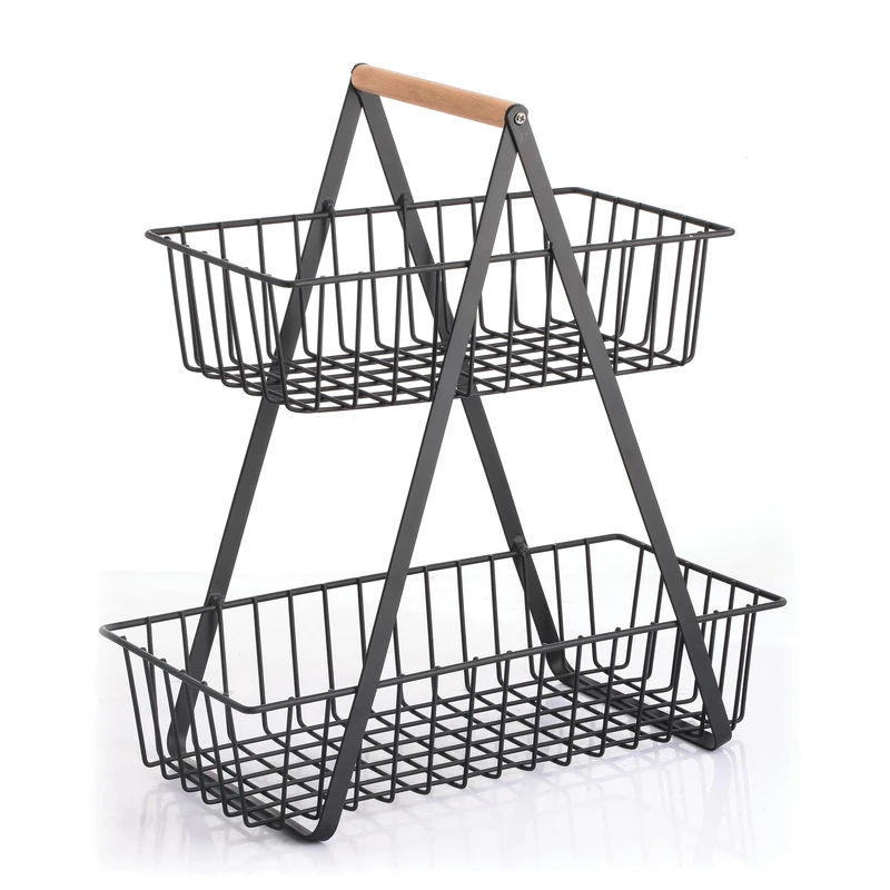 MSV Industrial Design Wood & Steel Elie Matt Black Storage Basket
