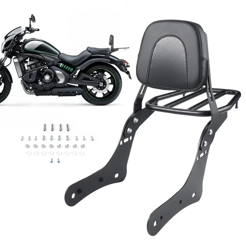Upgraded version Detachable Sissy Bar Passenger Rear Backrest Pad +Luggage Rack Compatible With Kawasaki Vulcan 650 VN650 2015-2022