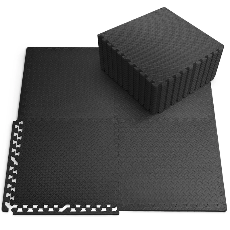 KAYMAN Gym Floor Nonslip Mats - Black 60 X 60cm | Interlocking EVA Foam Puzzle Mats | Exercise Floor Tiles for Home Fitness Sport Workout Play, Studio, Weights, and Yoga - 24 Pack (96 Square Feet)