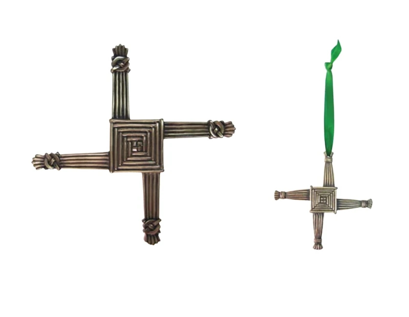 Royal Tara St. Brigid's Cross Set of 2 - Bronze Wall Plaque and Hanging Ornament - Image 1
