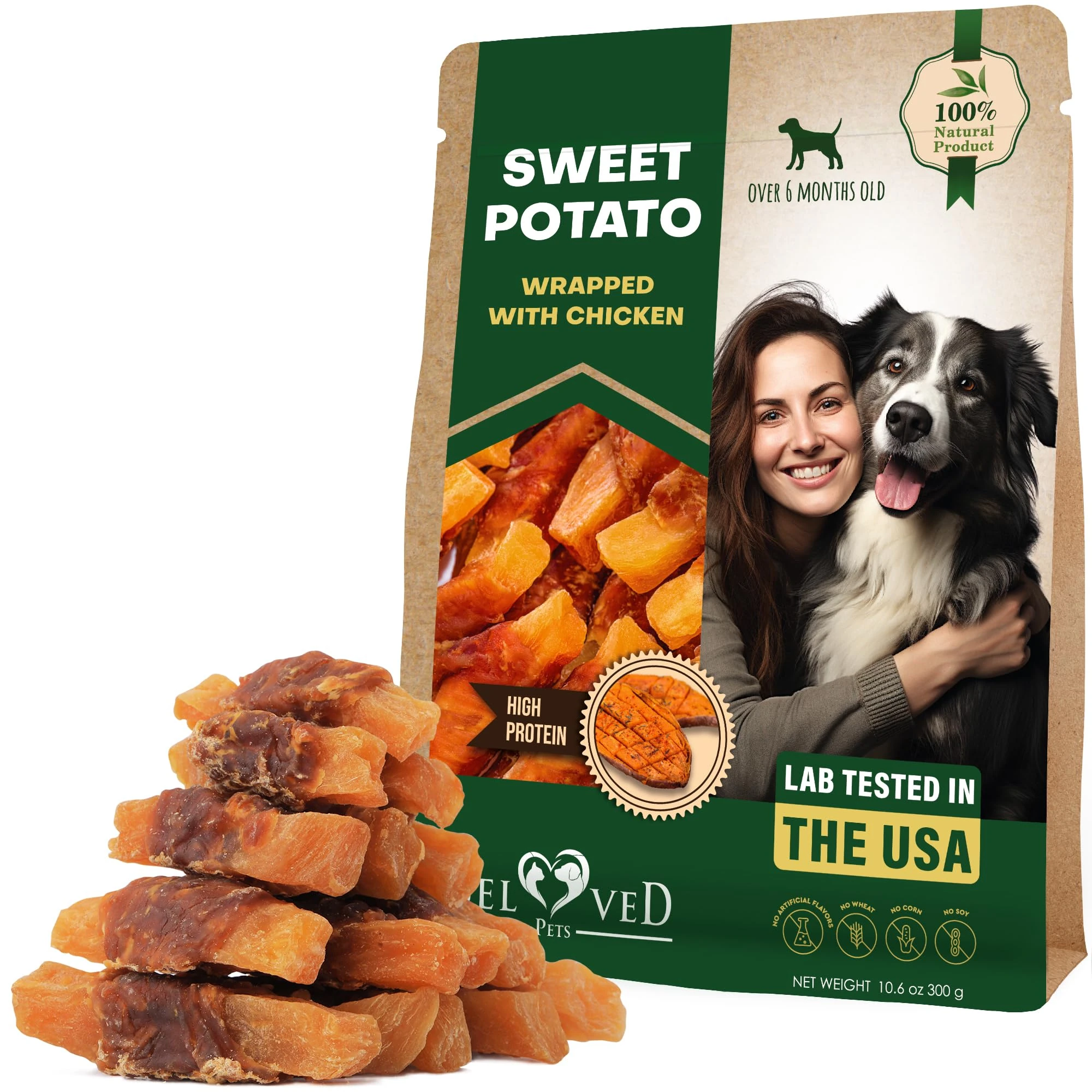 Dog Treats Sweet Potato Wrapped with Chicken (300 Gr) & Pet Natural Chew - Grain Free Meat & Human Grade Dried Snacks in Bulk