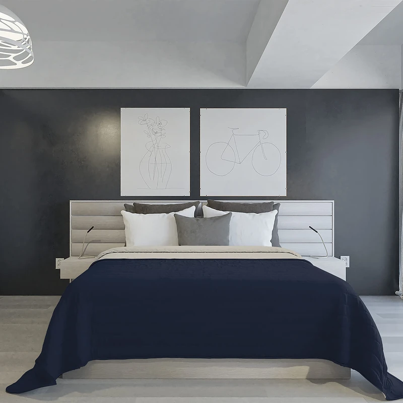 Italian Bed Linen Two-Tone Microfibre Fireproof Summer Down Jacket, Dark Blue/Light Grey, 260 x 270 cm - Image 1