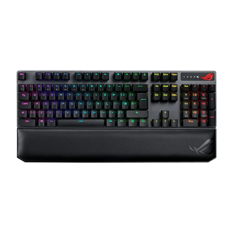 ASUS ROG Strix Scope NX Wireless Deluxe Gaming Keyboard, Tri-mode connectivity (2.4GHz RF, Bluetooth, Wired), ROG NX Red Mechanical Switches, PBT Keycaps, Detachable wrist rest, RGB, Black, UK Layout
