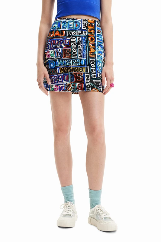 Desigual Lettering Mini Skirt Handdrawn Arty Print 23SWFW13 2000 Black