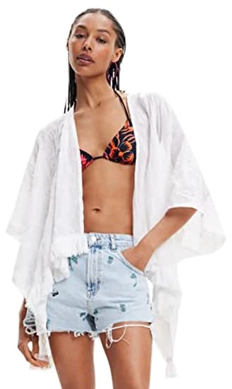 Desigual Flower Clara Open Embroidered Kaftan 23SAWA37 White Black