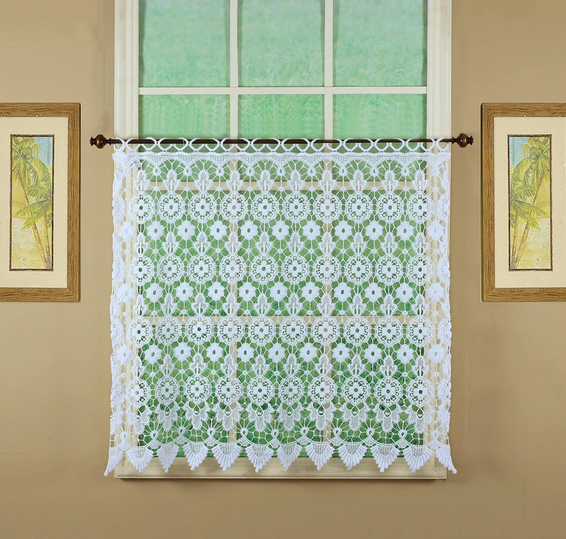 Today's Curtain Medallion Macramé Tier 36",White,35W x 36L