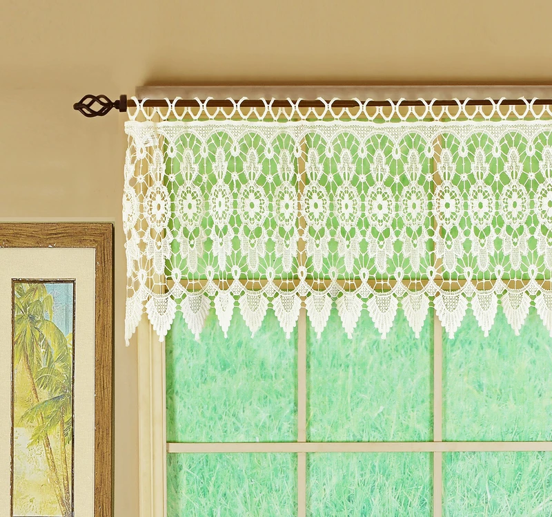 Today's Curtain Medallion Macramé Tailored Valance 16",Ecru,48W x 16L