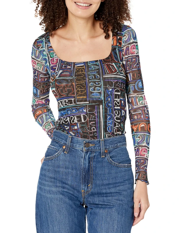 Desigual Lettering Longsleeve Multicoloured Writing Bodysuit 23SWQK05