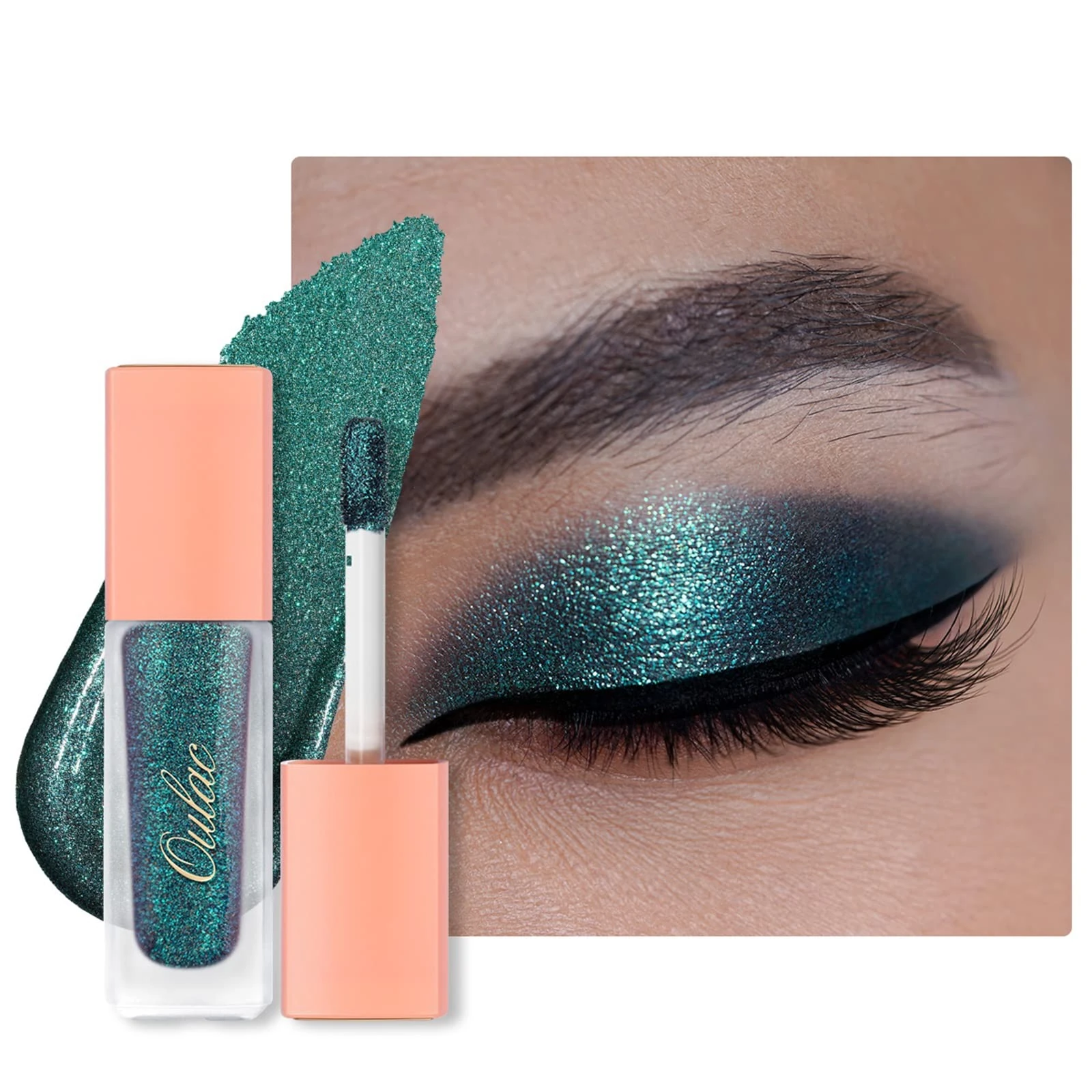 Oulac Liquid Metallic Eyeshadow - Green Eyeshadow & Eyeliner, Metallic Teal with Emerald Sparkle, Blendable Eye Make-up, Crease Resistant, Vegan, 6.8g, Atlantis (11)