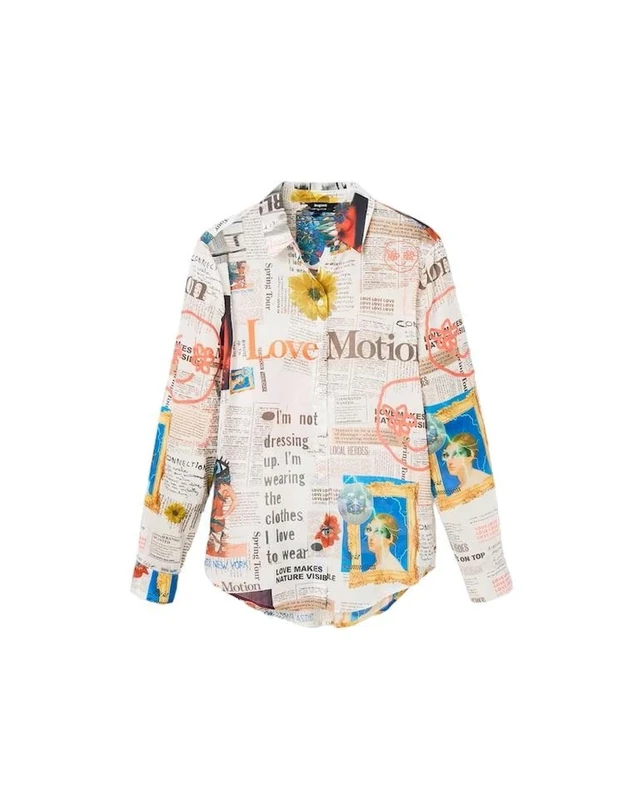 Desigual Women's Cam_Newspaper 1000 Shirt, White, XX-Large