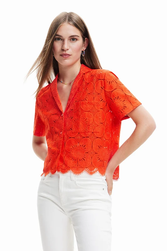 Desigual Preston Red Short Sleeve Lace Shirt 23SWCW09 3074 - Image 1
