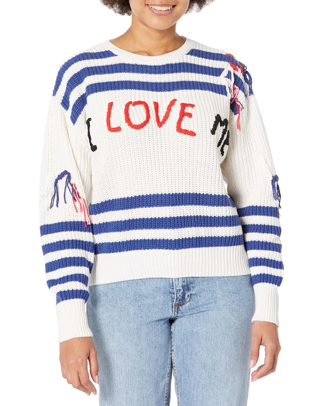 Desigual I Love Me Chunky Knit Slouchy Sweater Blue/Striped 23SWJF38