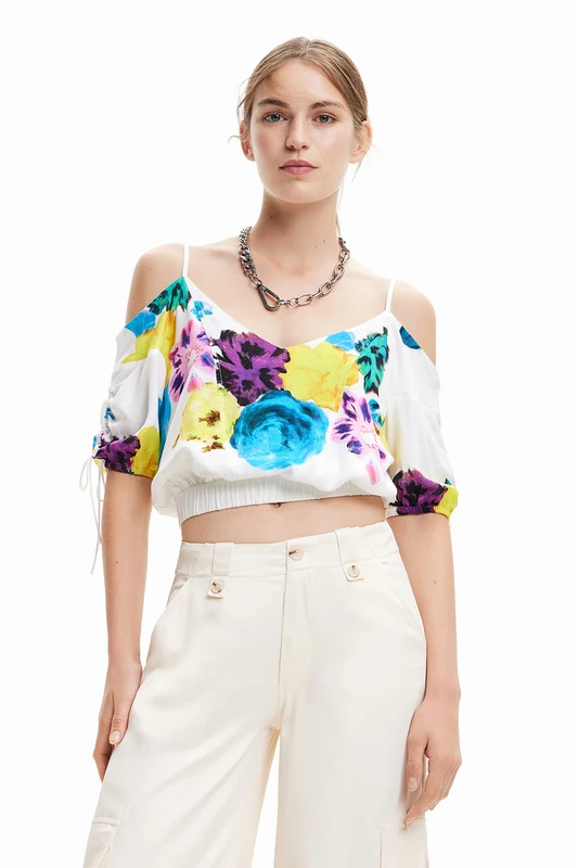 Desigual Women's Woman Woven Blouse Short Sleeve, White, X-Small