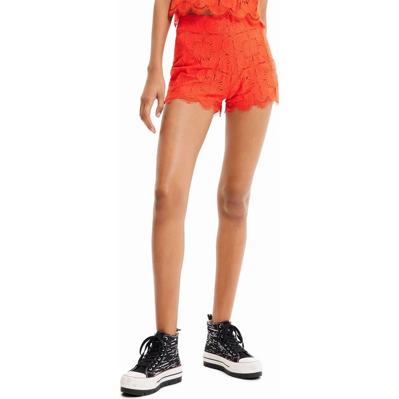 Desigual Preston Orange Red Lace Shorts 23SWPW04 3074 - Image 1