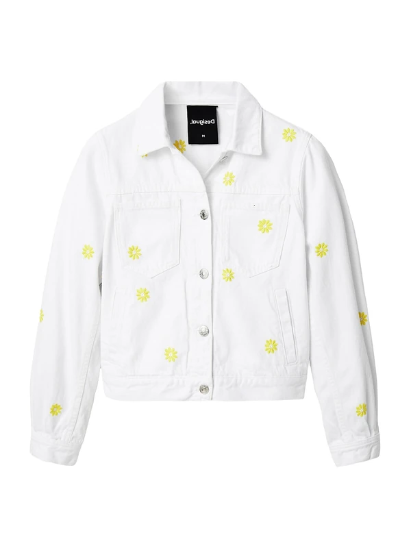 Desigual Dita White Denim Jacket with Yellow Flowers 23SWED61 1000