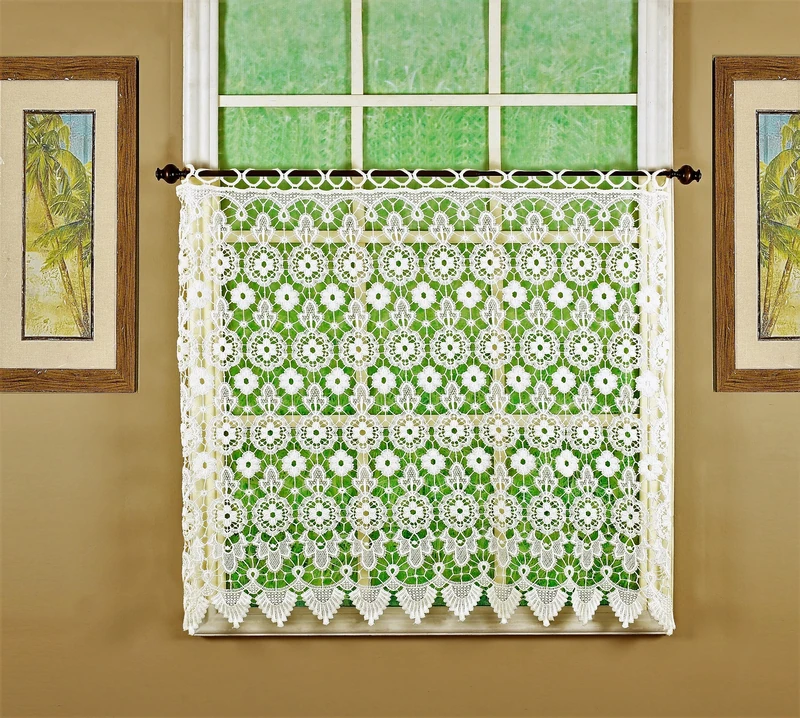 Today's Curtain Medallion Macramé Tier 36",Ecru,35W x 36L