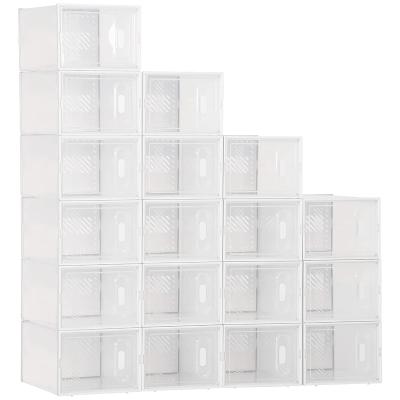 HOMCOM 18PCS Clear Shoe Box for UK/EU Size up to 8.5/43 25 x 35 x 19 cm