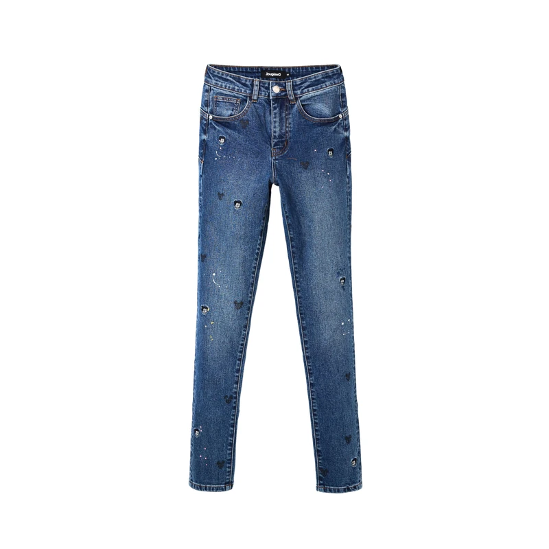 Desigual Mickey Mouse Embroidery Mid Rise Slim Fit Blue Jeans 23SWDD63 - Image 1