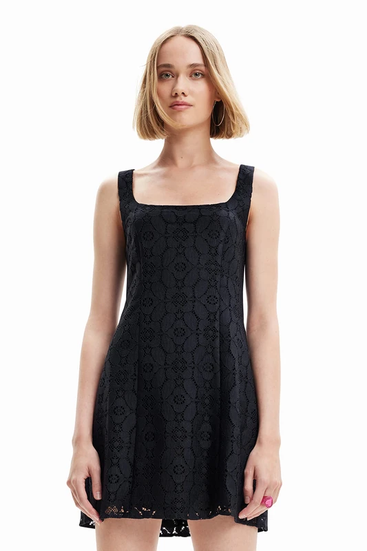 Desigual Women's Newcastle 2000 Dress, Black, M - Sleeveless, Square Neck, High Waist, Bohemian, True to Size - Image 1