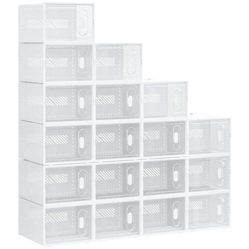 HOMCOM 18PCS Clear Shoe Box, Plastic Stackable Shoe Storage Box for UK/EU Size up to 12/46 with Magnetic Door for Women/Men, 28 x 36 x 21 cm - Image 1