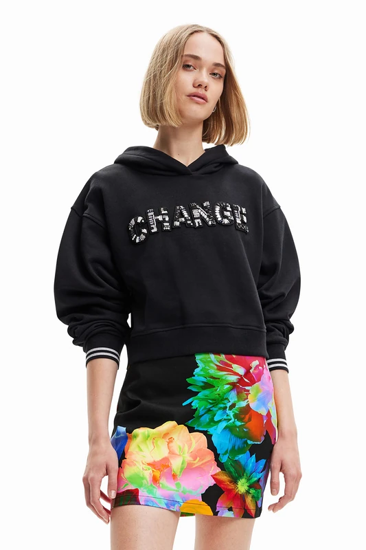 Desigual Women's Sweat_Change 2000 Sweatshirt, Black, XL