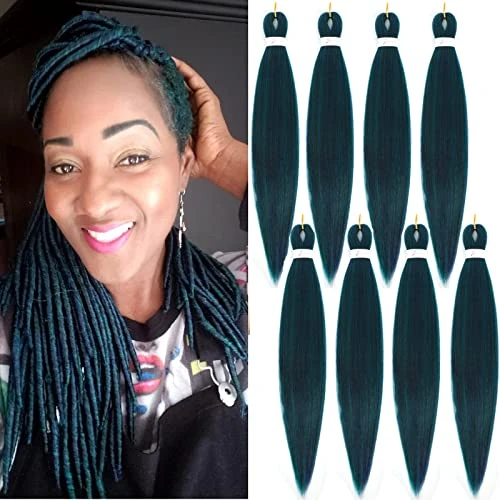 Pre Stretched Braiding Hair - 30 Inch Soft Yaki Texture 8 Packs Crochet Hair Extensions Braids for Black Women (30 Inch, 1B/Blue/Green)