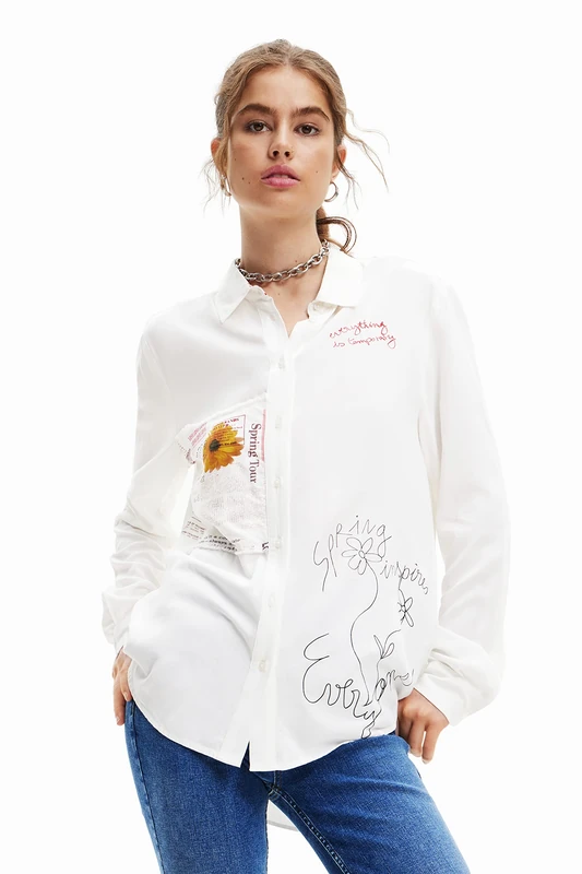 Desigual Women's Cam_Sweet Hamburgo Shirt, White, XL