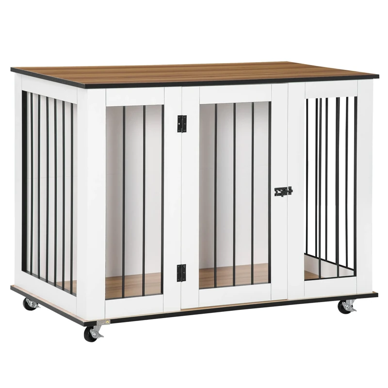 PawHut Dog Crate Furniture End Table w/Lockable Door, for Large Dogs - White
