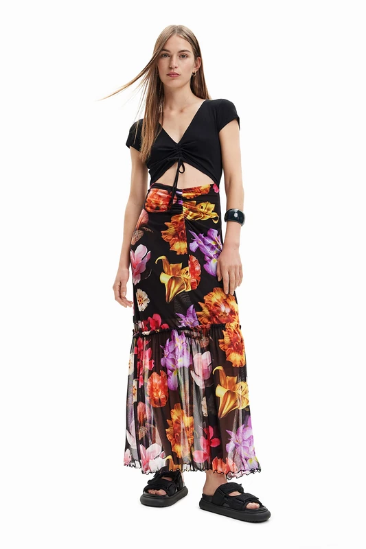 Desigual Christian Lacroix Combination Floral Maxi Dress 23SWVK36 Black