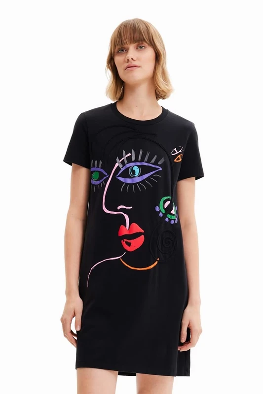 Desigual Malua Arty Design Tshirt Dress Red Black Dress 23SWVK89