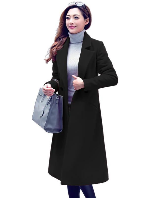 IDEALSANXUN Long Wool Coats for Women Fall Winter Coats Wool Jacket Peacoat, Black, Medium