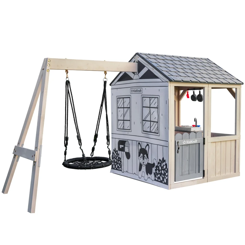 KidKraft Savannah Swing Outdoor Wooden Playhouse with Nestswing, Outdoor Playhouse for Garden, P280169