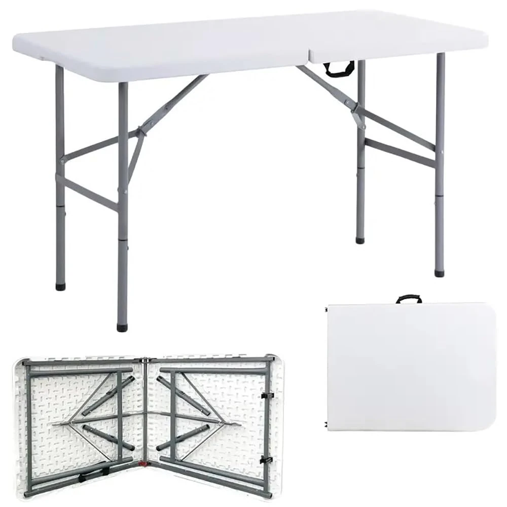 3ft 4ft 6ft Folding Table with White Top Sturdy Metal Frame, Portable & Easy Assembly – Ideal for Parties, BBQs, Camping (White.) (4 FT (L122 x W61 x H74 cm))