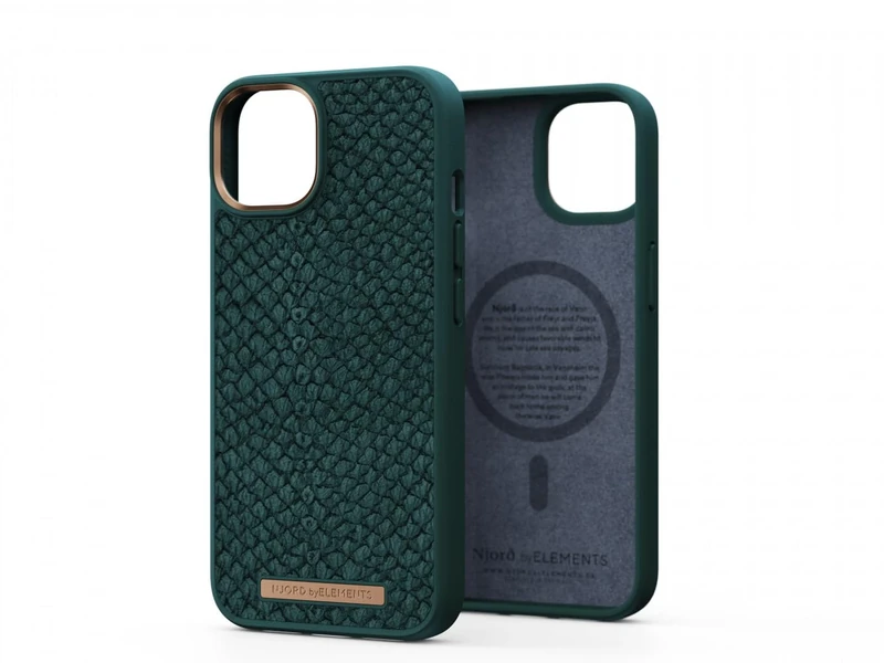 NJORD COQUE MAGSAFE CUIR DE SAUMON IPHONE 14 VERT