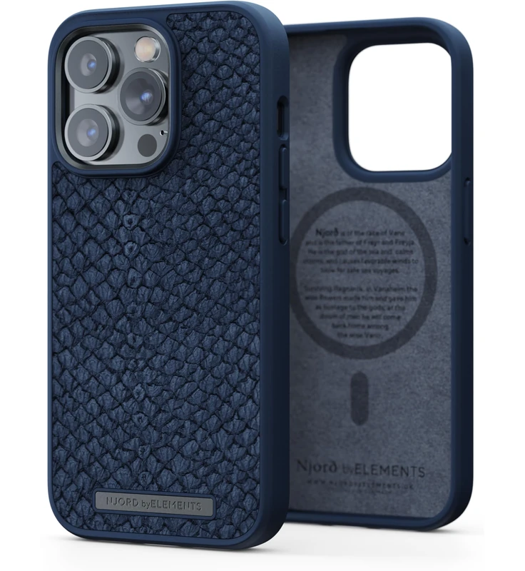 NJORD COQUE MAGSAFE CUIR DE SAUMON IPHONE 14 PRO MAX BLEU