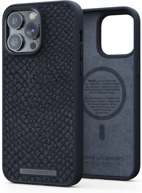 NJORD COQUE MAGSAFE CUIR DE SAUMON IPHONE 14 PRO MAX NOIR