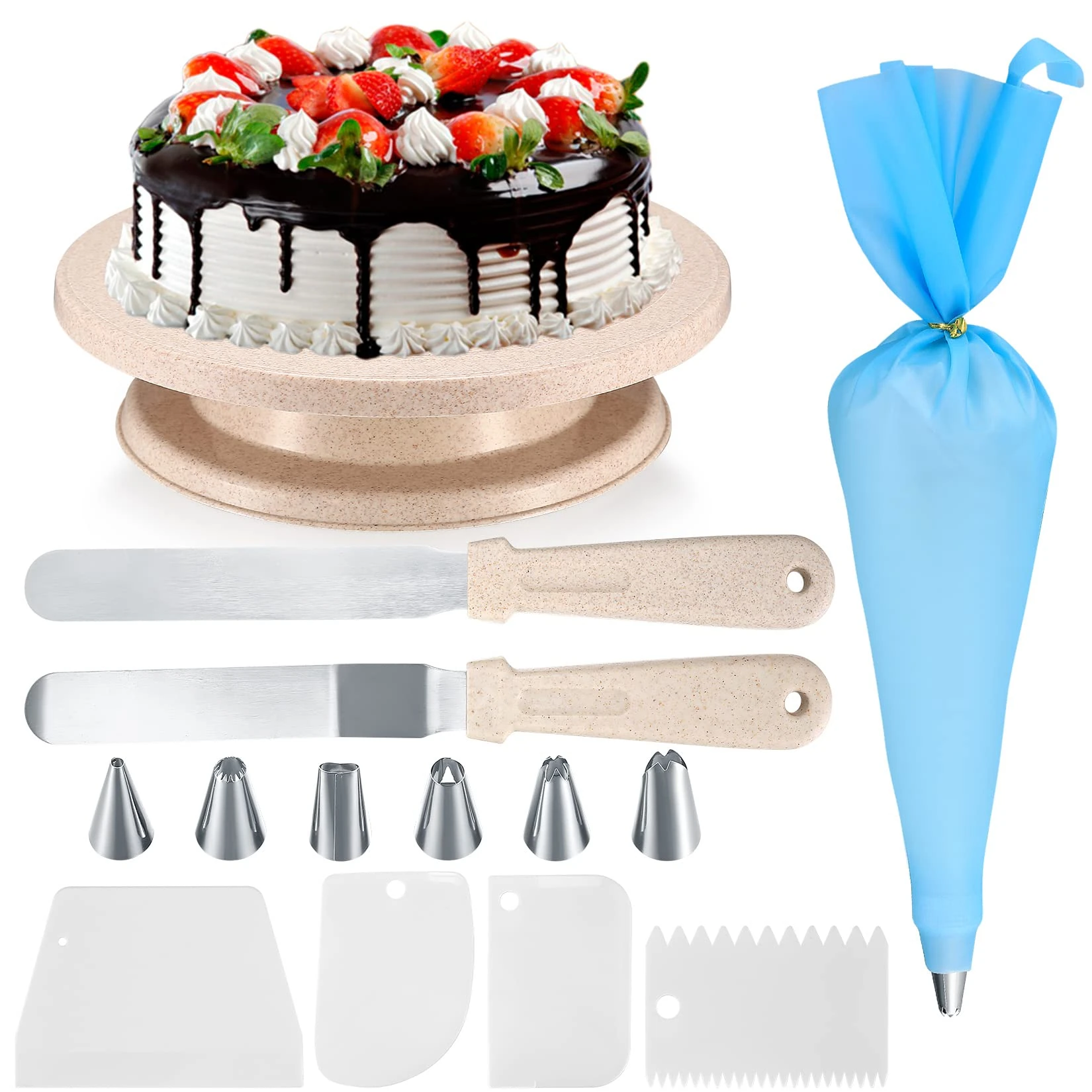 Cake Decorating Kits, Rotating Turntable Tools, Cake Decorating Plates, Cakes Decorate Stand Supplies Kits, with Scrappers, Spatulas, Piping Bags and Piping Tips