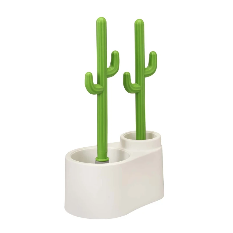 ALLOBUB Cactus Toilet Plunger and Brush Set, White, Green