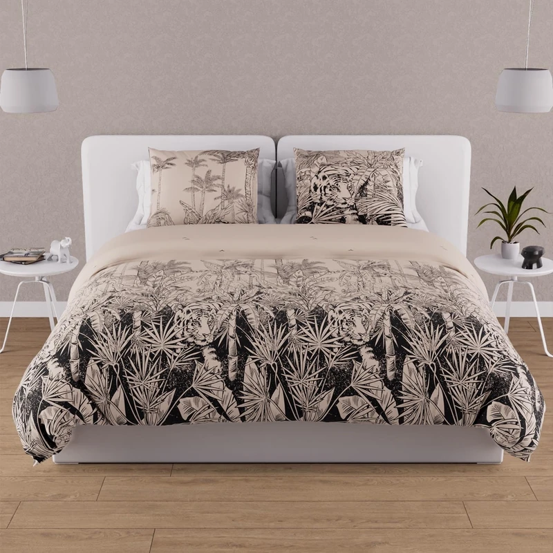 Soleil d'ocre, Cotton Duvet Cover Set, 57 Thread Count, 260 x 240 cm, Sand Tiger