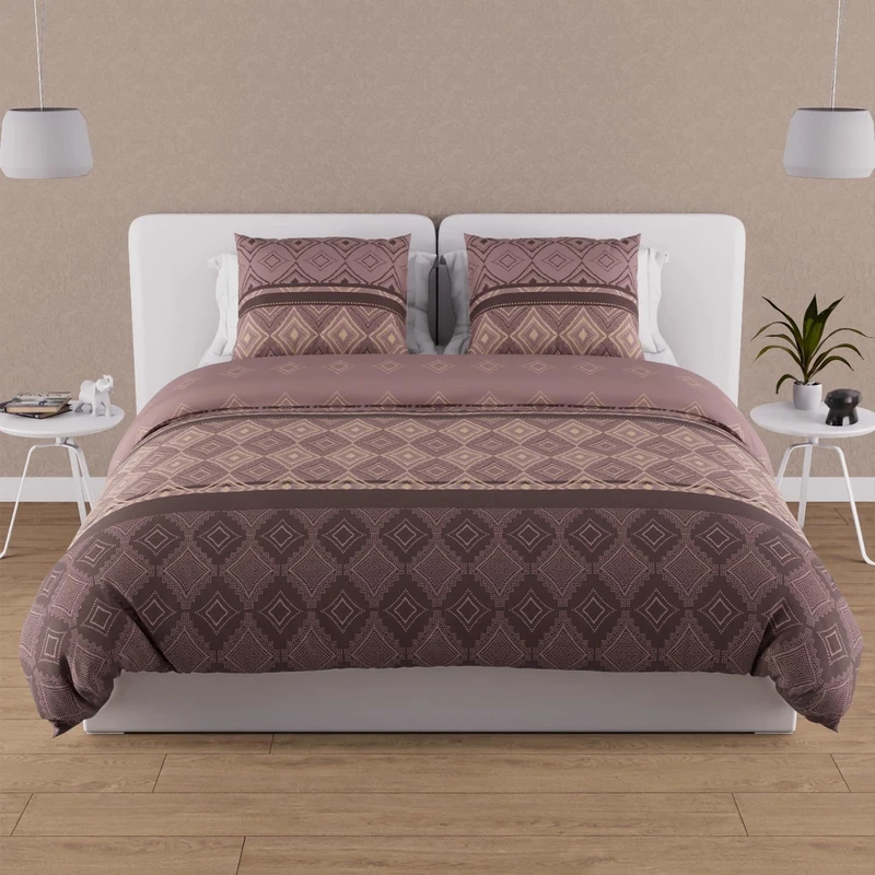 Soleil d'ocre, Ethno Duvet Cover Set, 57 Thread Count, 260 x 240 cm, Brown