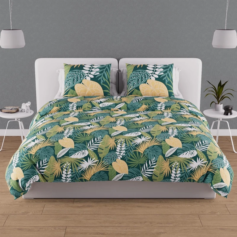 Soleil d'ocre, 636794 Cotton Duvet Cover Set, 57 Thread Count, 260 x 240 cm, Tanzania Green