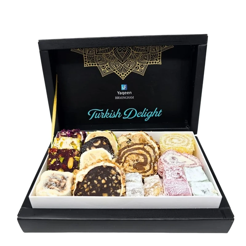Turkish Delight Lokum Mix Gift Box 16 different flavours Deluxe Sweets Oriental Marshmallow Gift Box Gourmet Soft Candy Vegetarian Halal Gluten Free 350 g