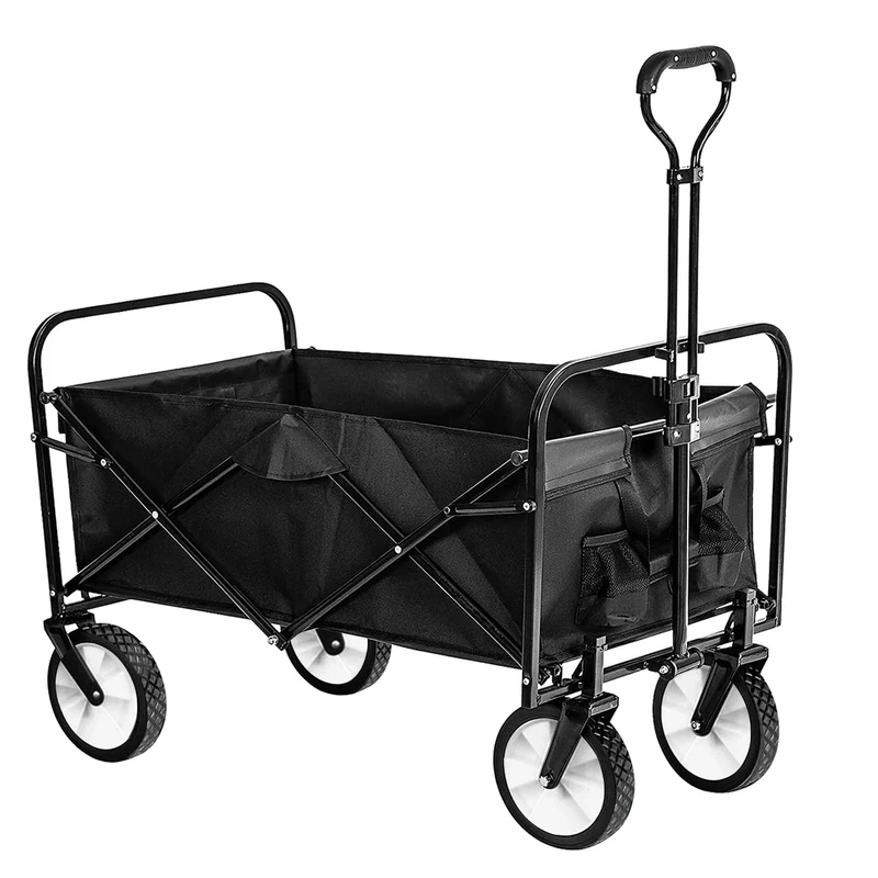 Folding Wagon,Festival Outdoor Garden Trolley Collapsible Camping Picnic Cart with Adjustable Handle and Cover Bag