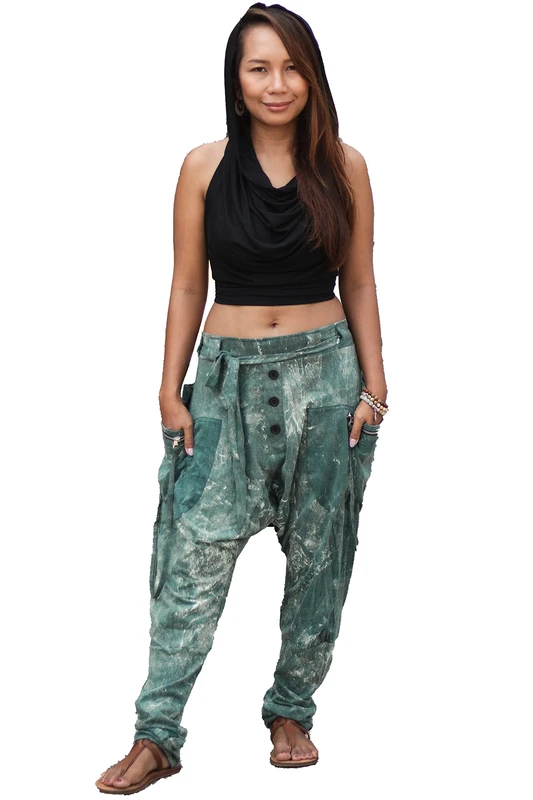 Thaluta Women's Harem Loose Yoga Travel Lounge Pants with Pockets Casual Boho, Gecko, One Size